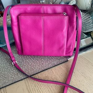 Hot pink leather crossbody bag